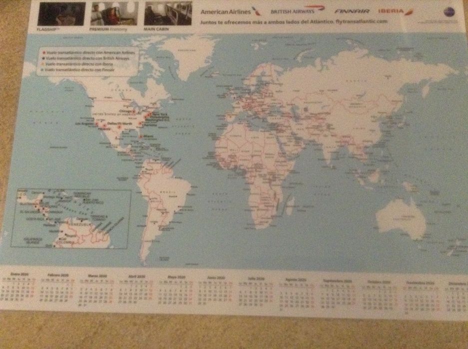 Aviação - Mapa do Mundo e da América do Norte da American Airlines