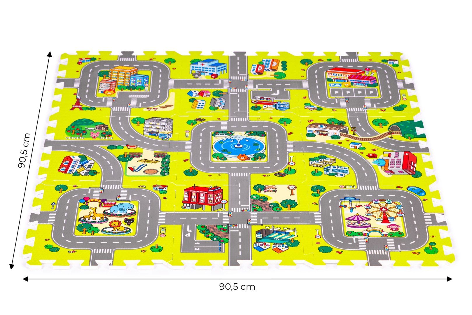 Mata piankowa dla dzieci miasto 9 elementów 90,5x90,5cm IPLAY