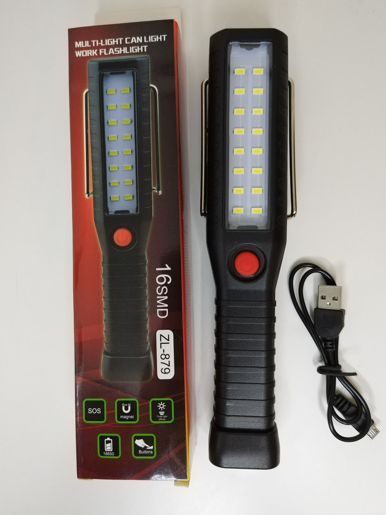 Акумуляторний ліхтар LED COB з магнітом та гачком для підвішування