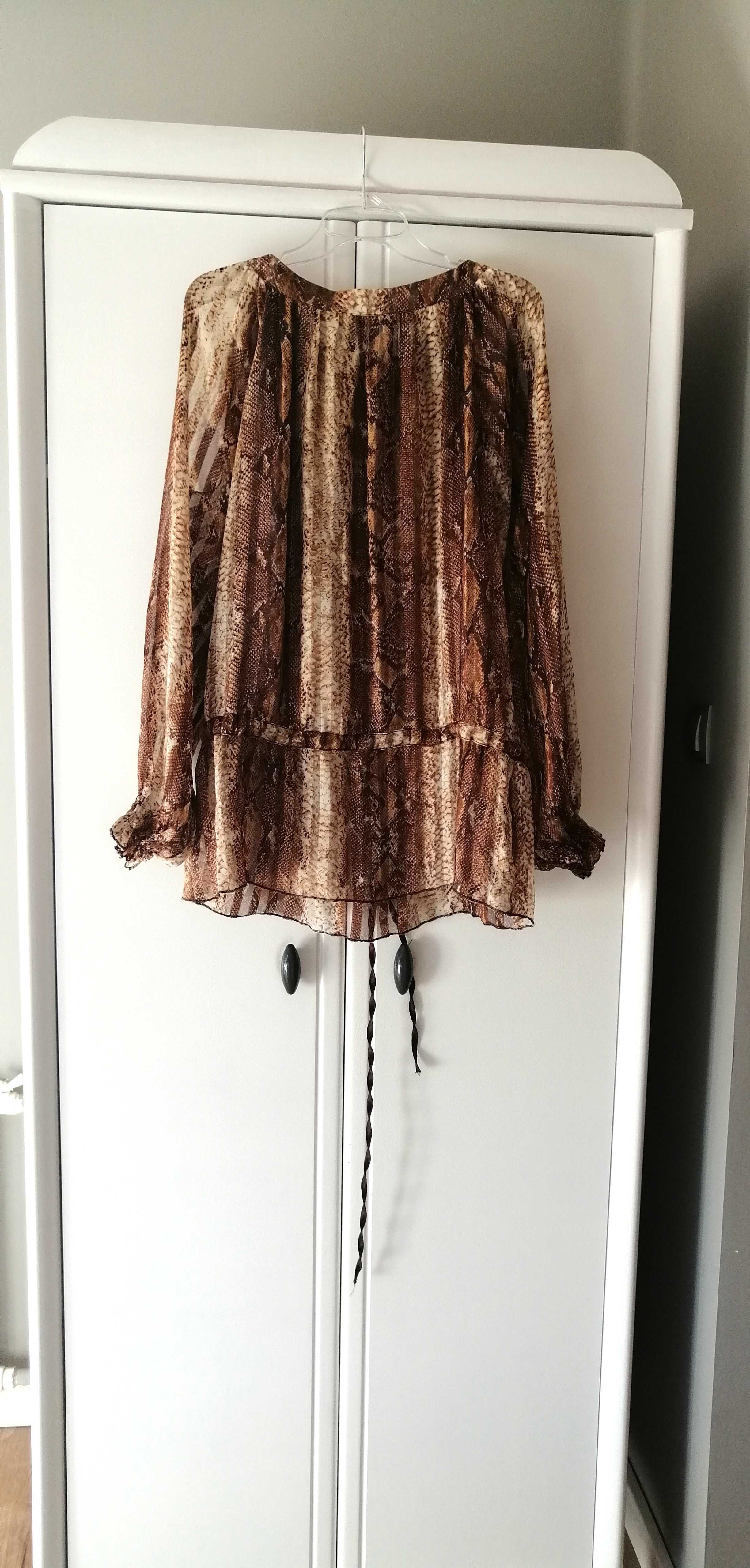 brązowa panterkowa długa bluzka koszula 42XL w panterkę długi rękaw