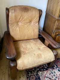 Fotel drewniany do renowacji 2szt skórzany