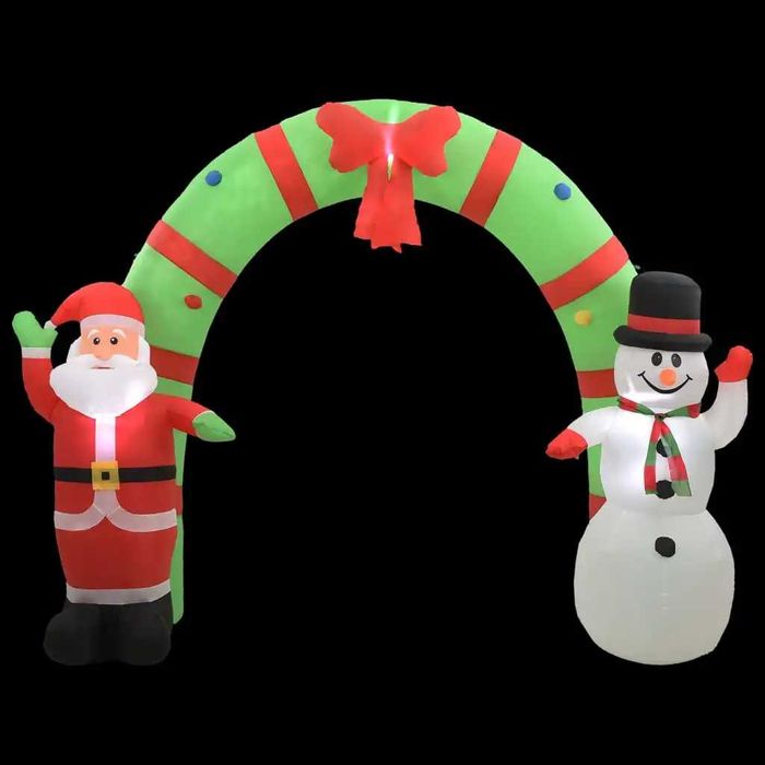 Arco Insuflável Natalício Pai Natal E Boneco De Neve Led 223 Cm
