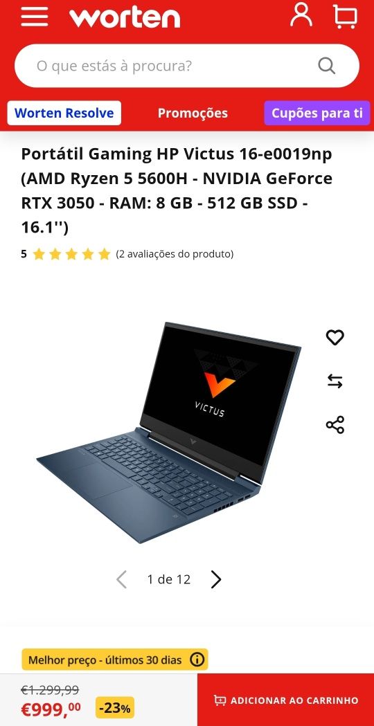 Gaming HP Victus RTX 3050 Ryzen 5 16GB 512GB NOVO. Troca/retoma. Caixa
