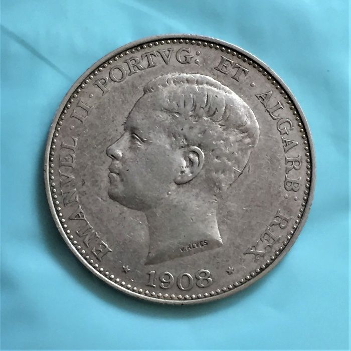 moeda 500 réis 1908 - D. Manuel II - prata