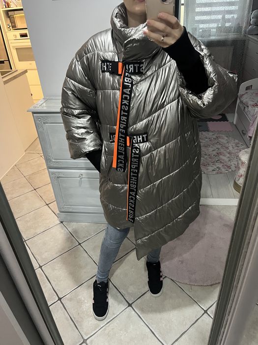 Fly nowa kurtka srebrna plaszcz ocieplany