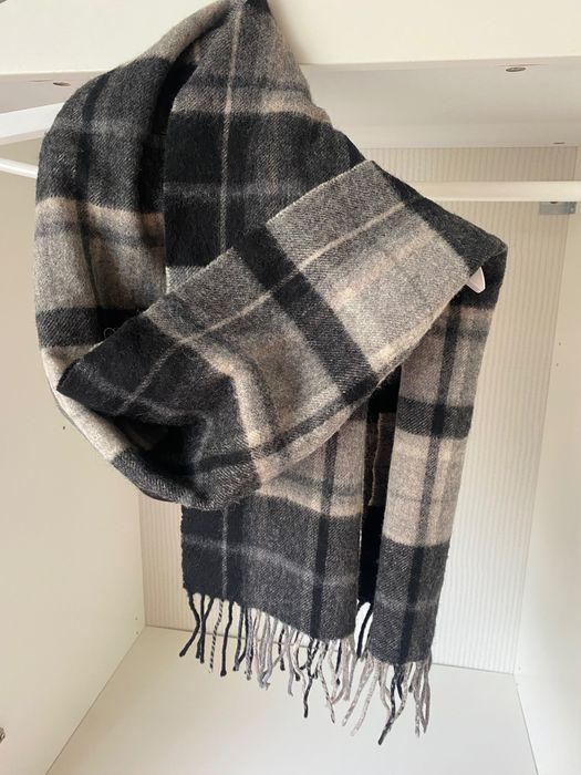 Vistula szal w kratę czarno szary szeroki 100% wełna wool