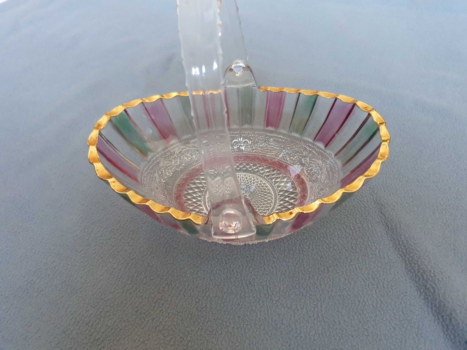 Fantástica Fruteira / Cesto, com vitral pintado à mão - Anos 50/60