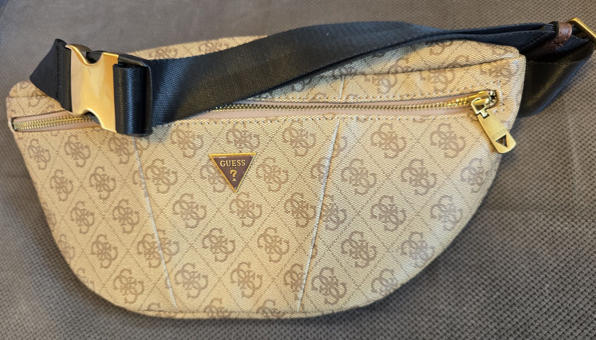 Nerka saszetka oryginalna Guess na pas lub ramię unisex beż brąz