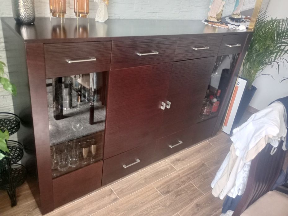 Komoda + stół brązowa 6 krzeseł taranko dek Agata Ikea