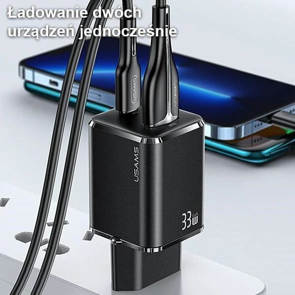 USAMS Ładowarka sieciowa 1xUSB-C+1xUSB T43 33W PD3.0 +QC3.0  + kabel