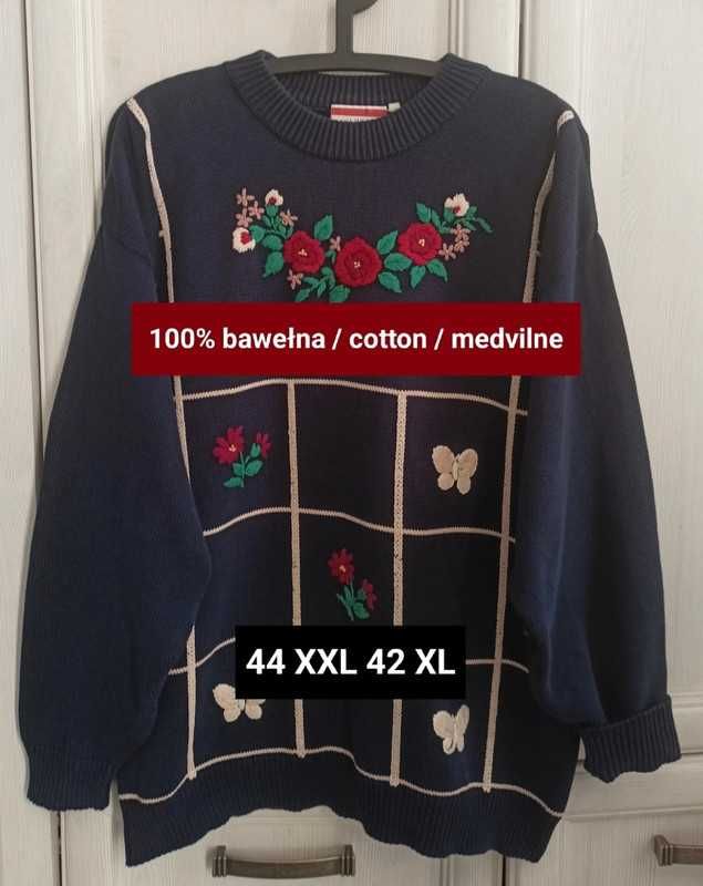 44 xxl 42 xl oversize bawełniany sweter vintage cottage folk cotton