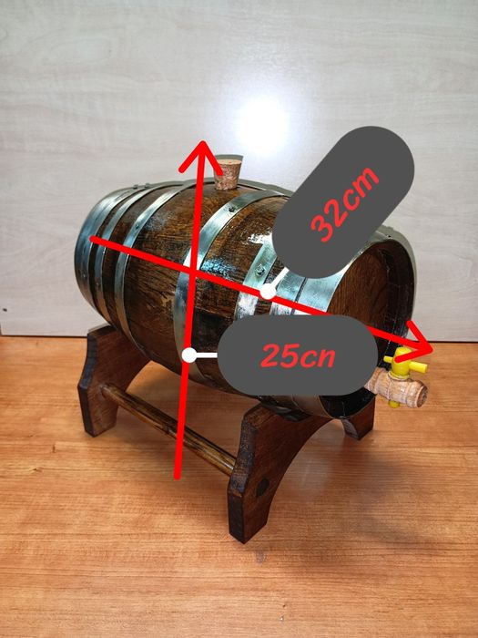 Pipo / barril antigo em madeira de carvalho com suporte.med:32/25cm