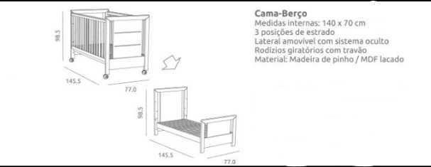 Vendo Berço/Cama Bebecar 2 em 1 + cochão