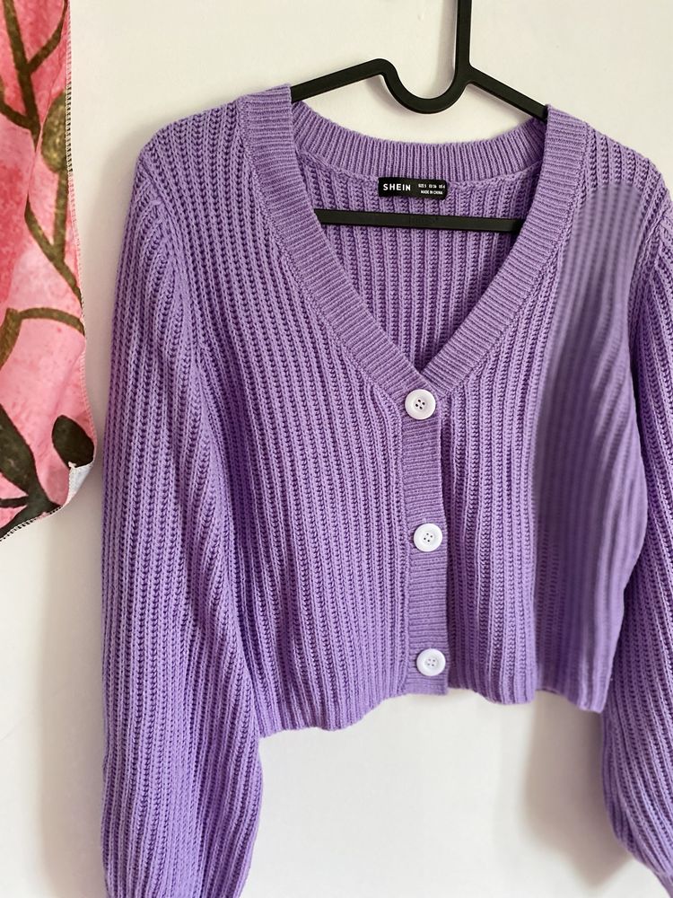 Sweter kardigan nowy S liliowy