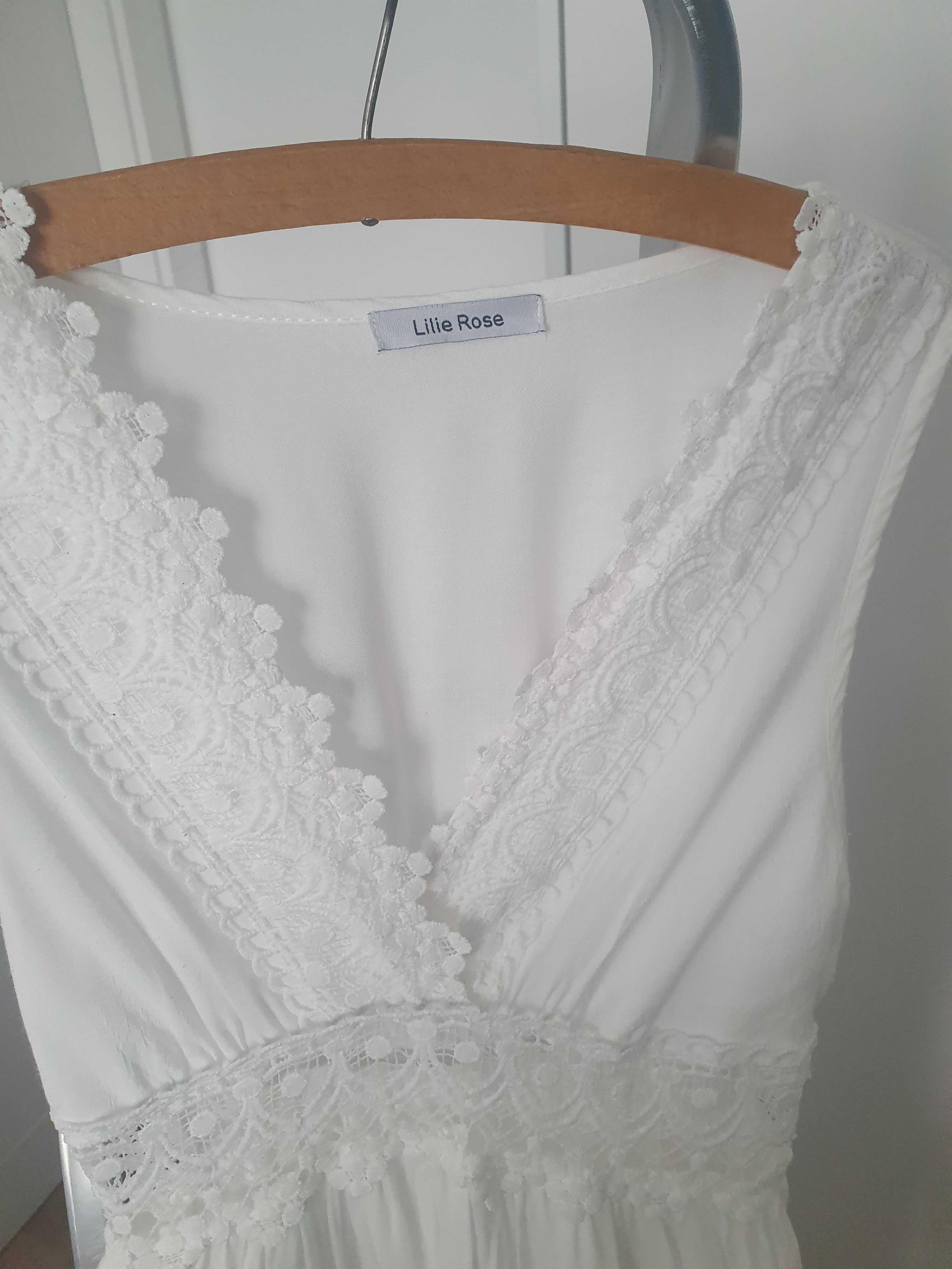 Maxi biała sukienka boho, biała, rozm. S/M,