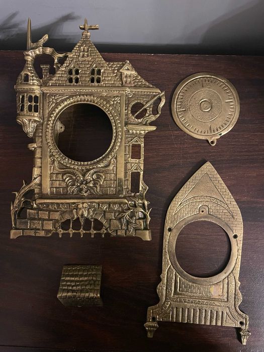 Części starego zegara mosiądz ramka prl vintage