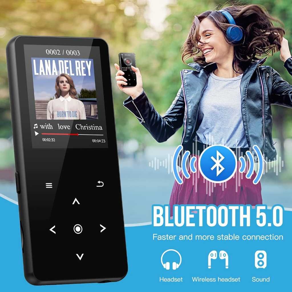 Odtwarzacz MP3 64 GB Bluetooth 5.0 dźwięk Hi-Fi, wbudowany głośnik HD