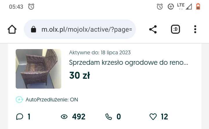 Sprzedam krzesło ogrodowe do renowacji