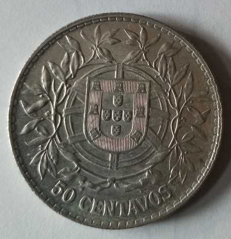 Moeda de 50 cêntimos de 1913 prata