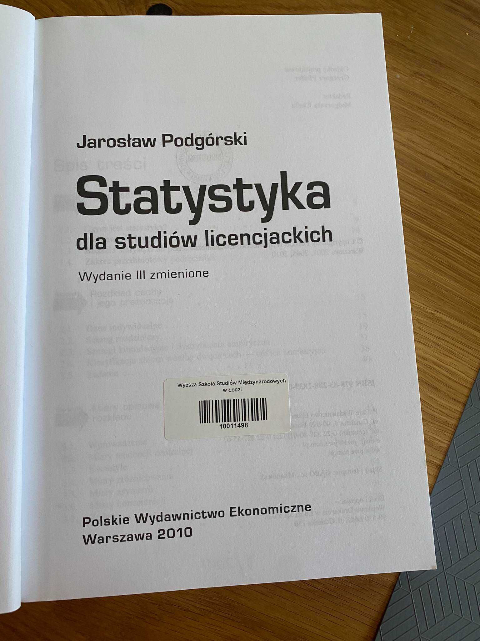 Statystyka dla studiów licencjackich Jarosław Podgórski