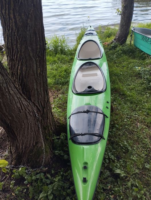 Kajak dwuosobowy zielony z laminatu plastikowy tworzywa sztucznego