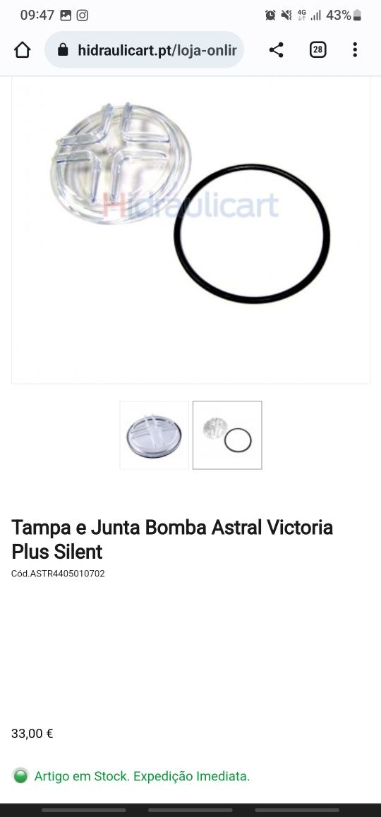 Tampa e Junta Bomba Astral Victoria Plus Silent