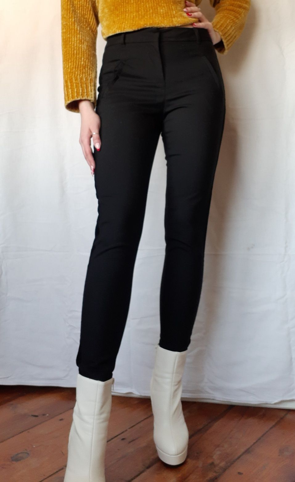 Czarne klasyczne proste spodnie średni stan 36 S
