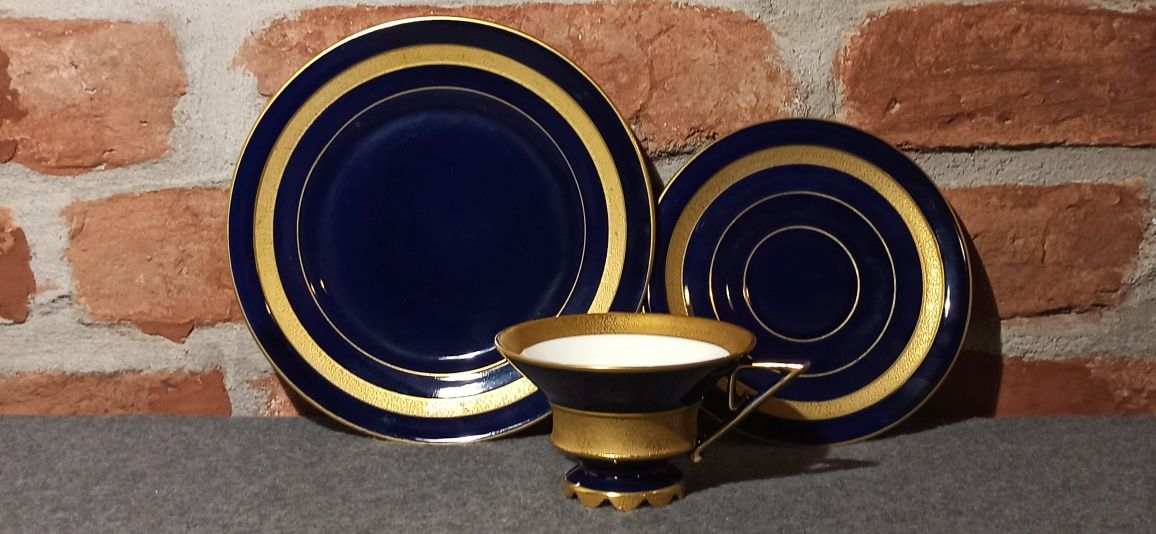 Porcelana TURYNGIA TRIO ILMENAU Echt Kobalt Brabanckie Złoto