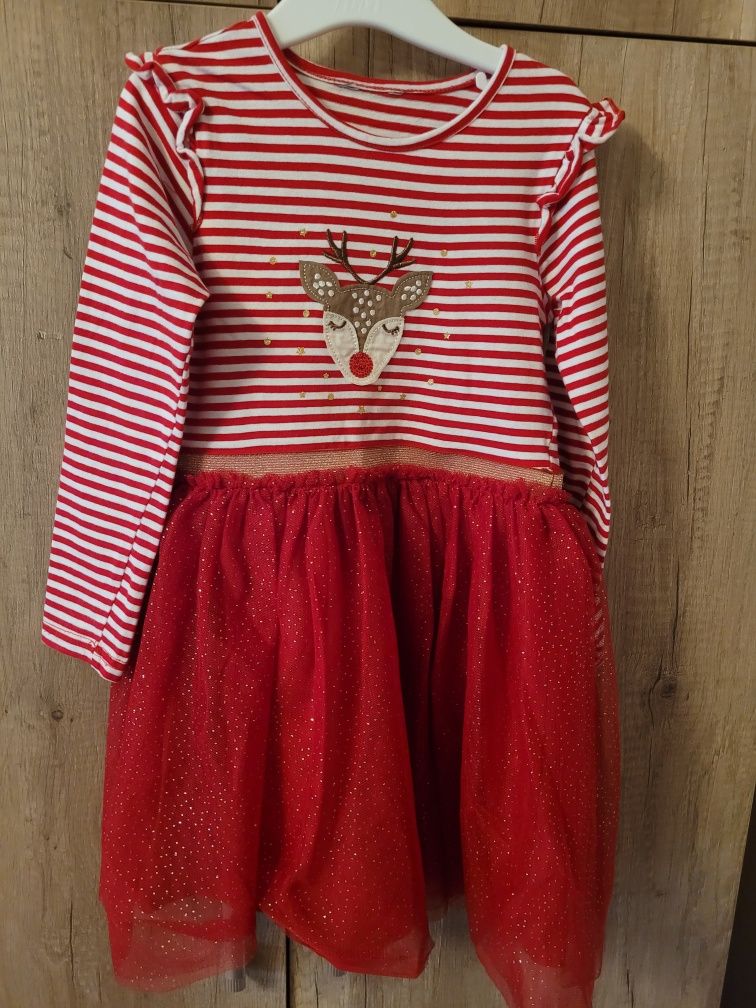 Sukienka świąteczna dla dziewczynki czerwona z reniferem rozmiar 116