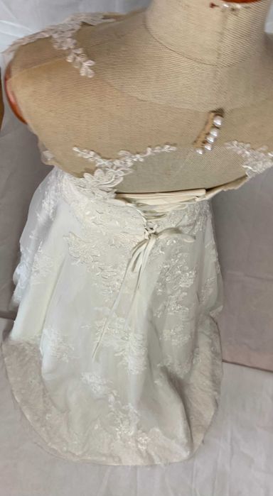 Luksusowa nowa suknia ślubna 38 M koronka francuska księżniczka ivory