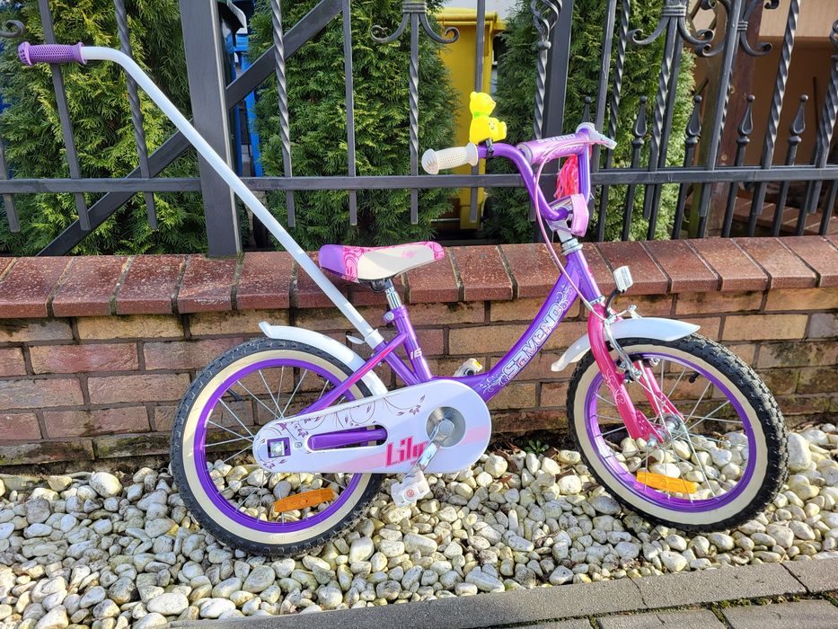 Rower Saveno 16 cali z uchwytem/popychaczem i bocznymi kółkami