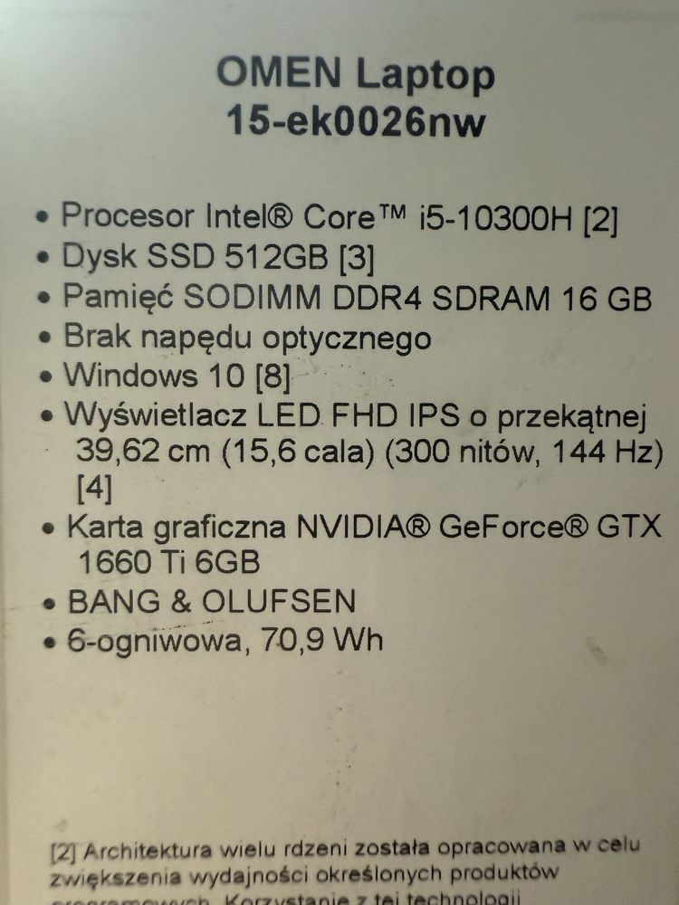 HP Omen 15-EK0026NW z procesorem i5-10300H