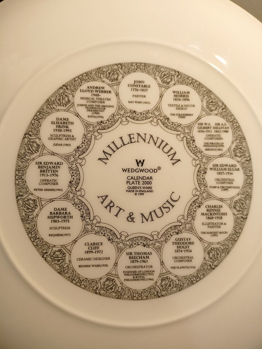 Patera Wedgwood Millennium Art & Music 2000 Calendar Plate