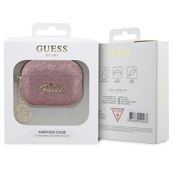 Etui na AirPods Pro 2 Guess 4G Glitter Flake Różowy Płatek Brokatu