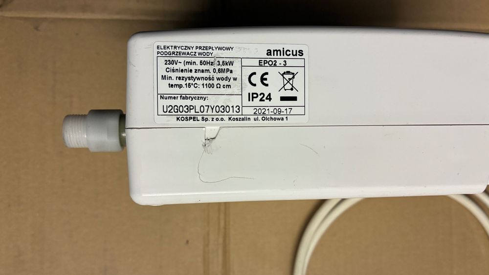 Przepływowy ogrzewacz wody Kospel 3.5kW 230V