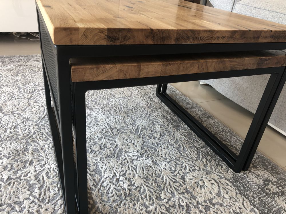 Stolik kawowy industrialny , lite drewno Dąb
