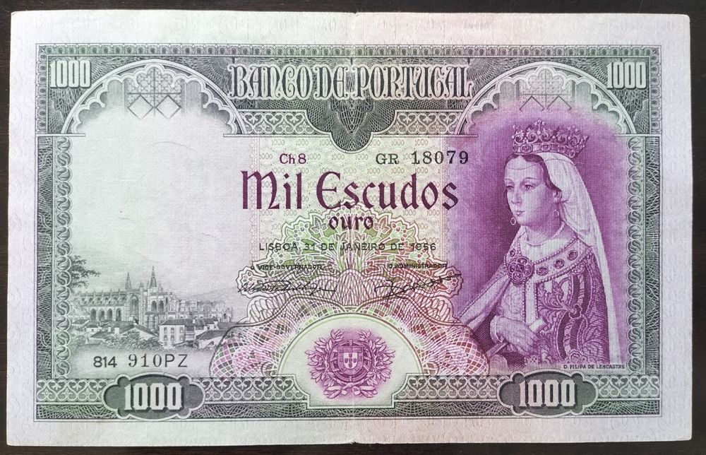 Nota 1000$ 1956 Filipa Lencastre Estado Quase Bela