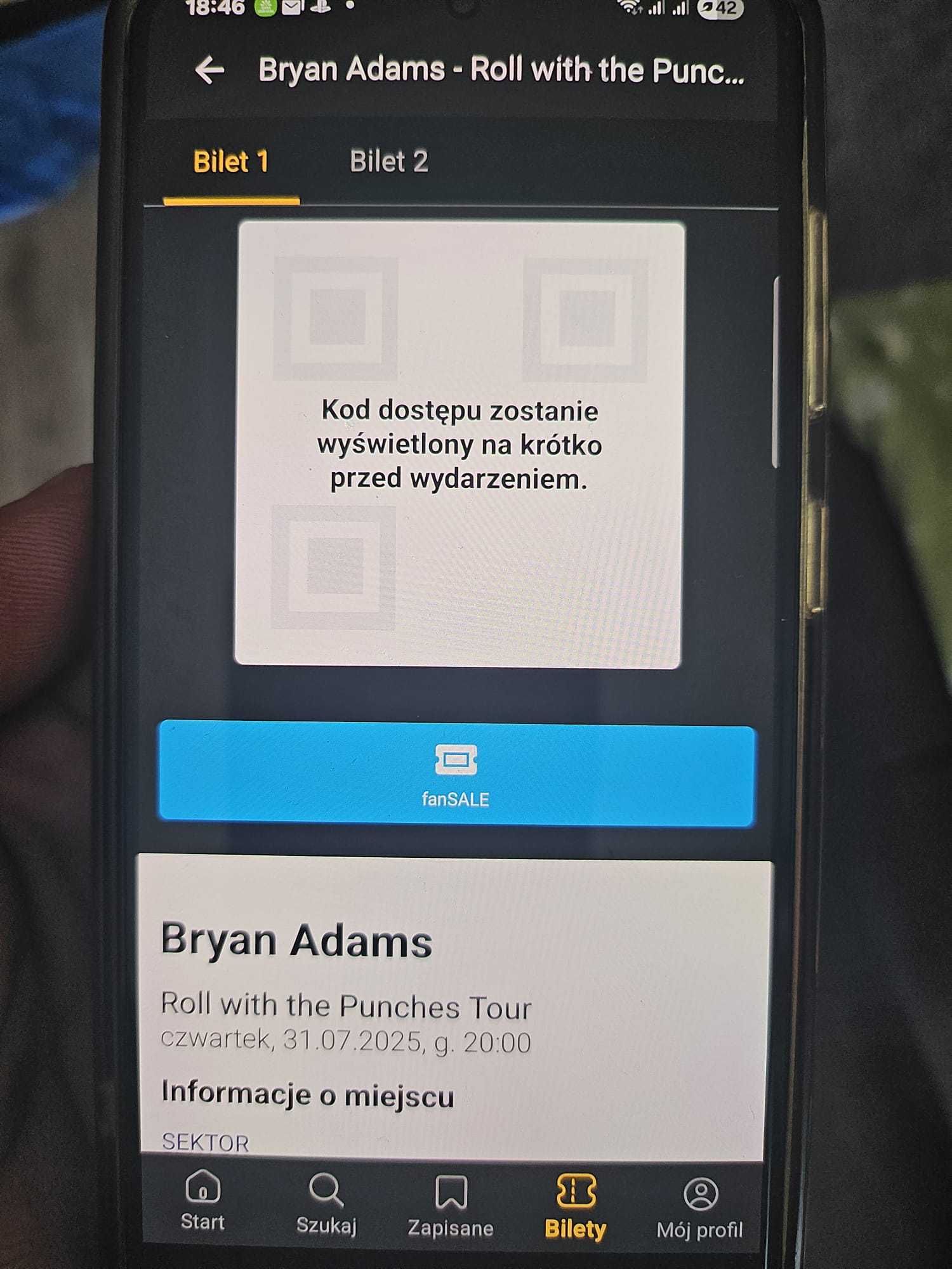 2 bilety na koncert Bryan Adams - Roll with the Punches Tour 31.07