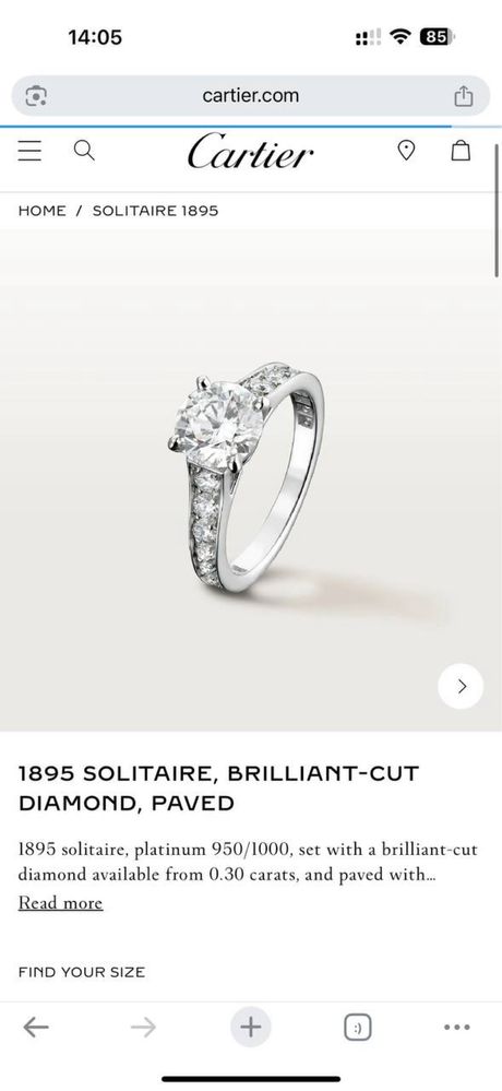 Каблучка Cartier Оригінал Платина 950