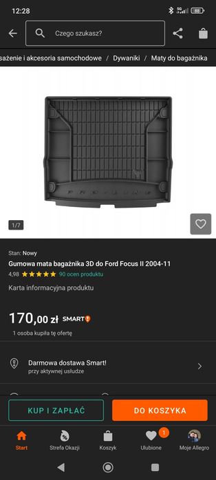 Gumowa mata bagażnika 3D do Ford Focus II 2004-11