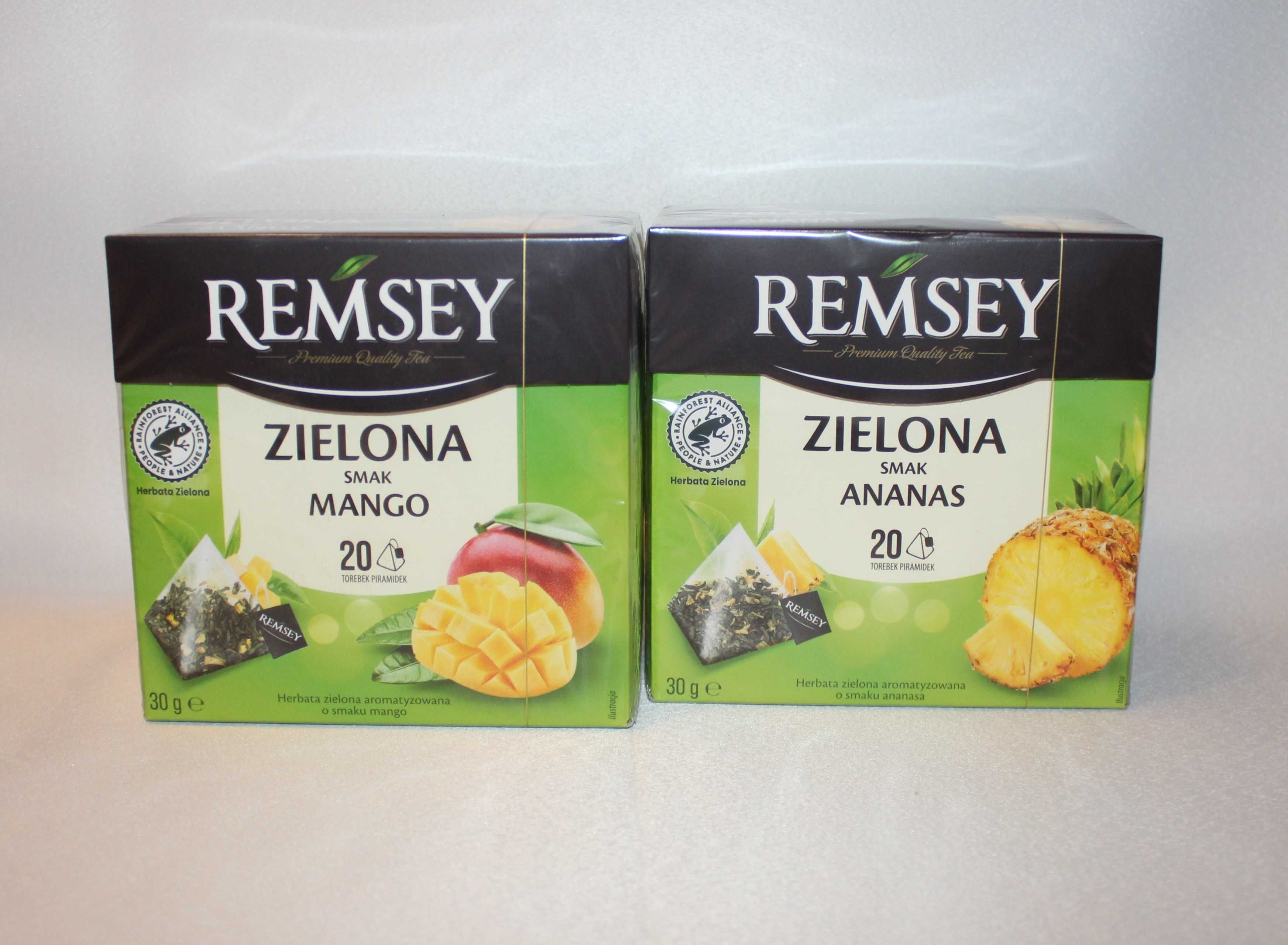 Herbata Remsey ekspresowa zielona z ananasem lub z mango 20t. DUŻO