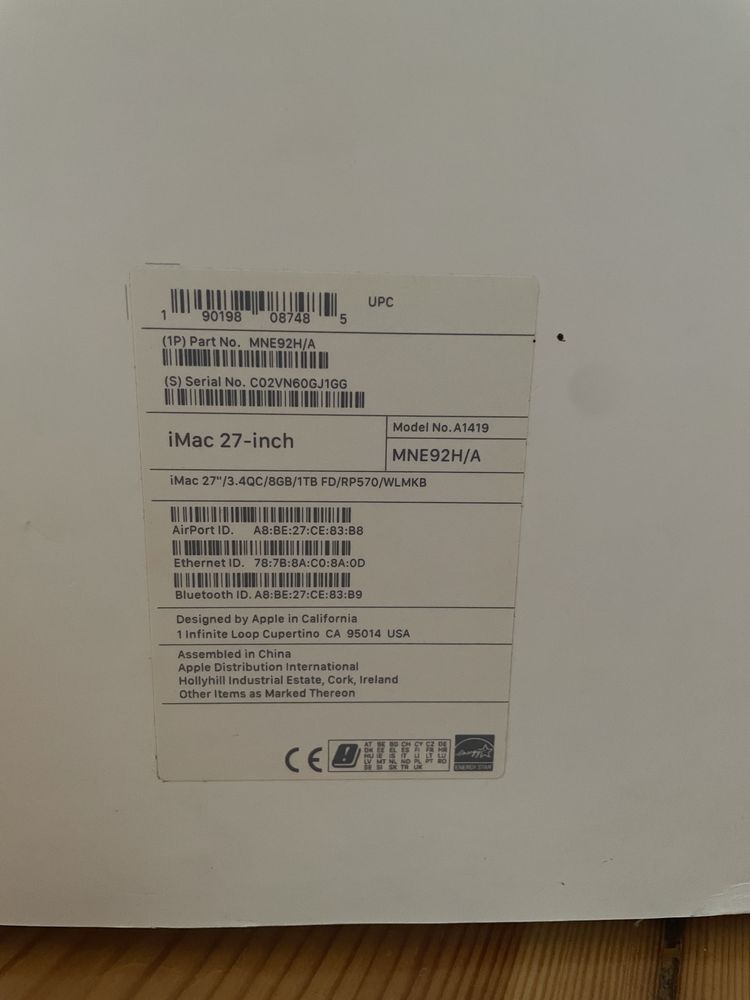 iMac Retina 5K, 27”, i5, SSD PCI-Express 1TB, 8GB RAM