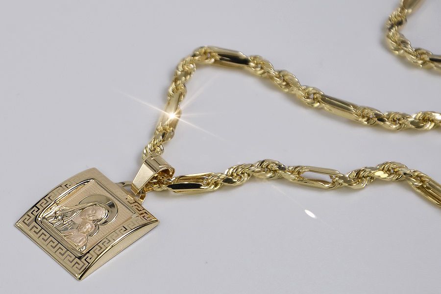 Złoty medalik Bozia z łańcuszkiem Corda Figaro pm001y&cc004y W