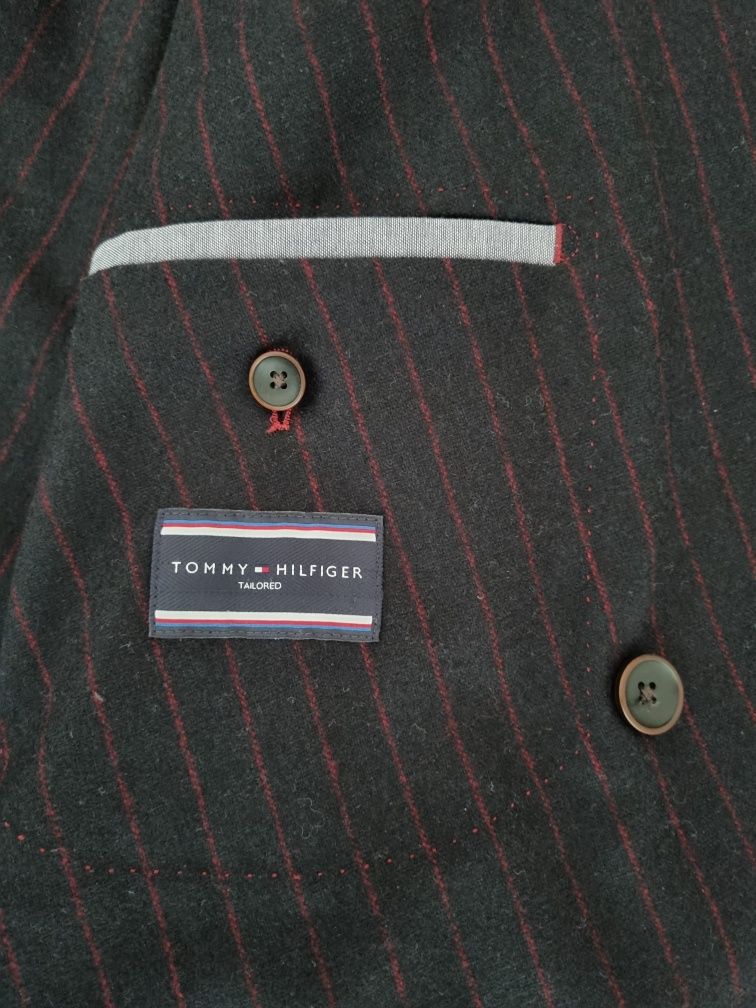 Marynarka Tommy Hilfiger granatowa w prążki XL 56 wełniana, elegancka