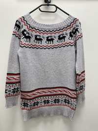 Damski sweter świąteczny szary z reniferami