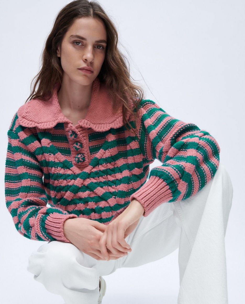 Camisola riscas rosa e verde Zara