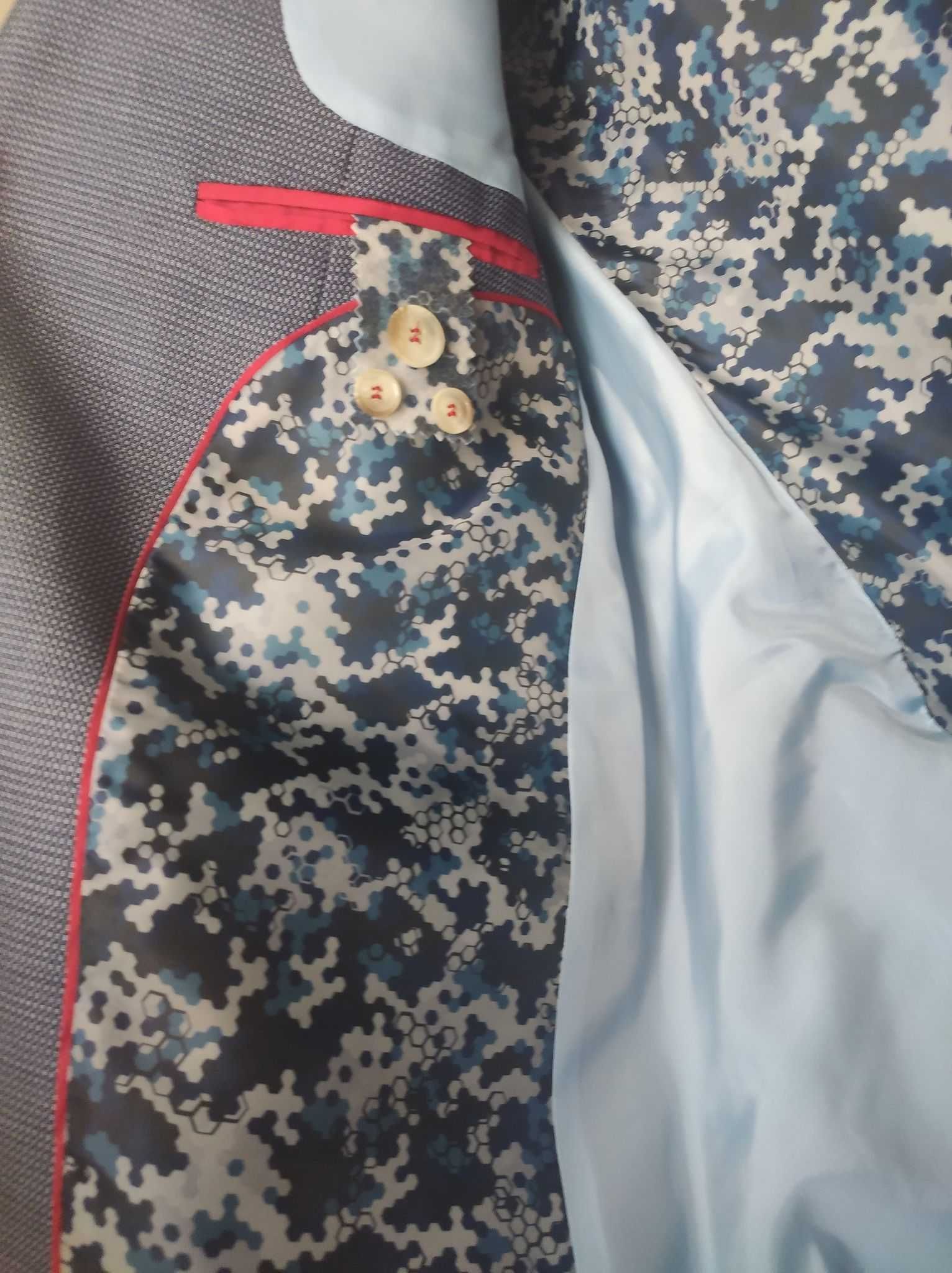Lavard Niebieski garnitur męski w mikro wzór 35172 NOWY tanio okazja