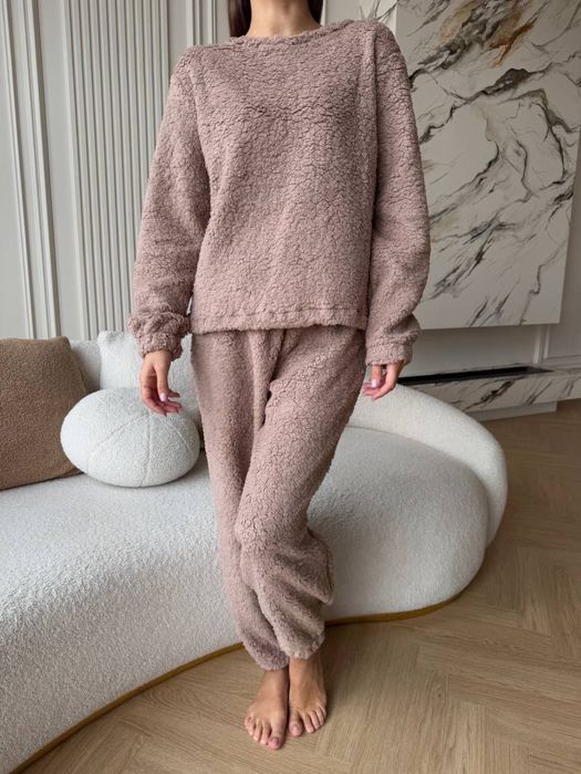 Женская махровая пижама зимняя кофта и штаны с резинкой Махра Тедди
