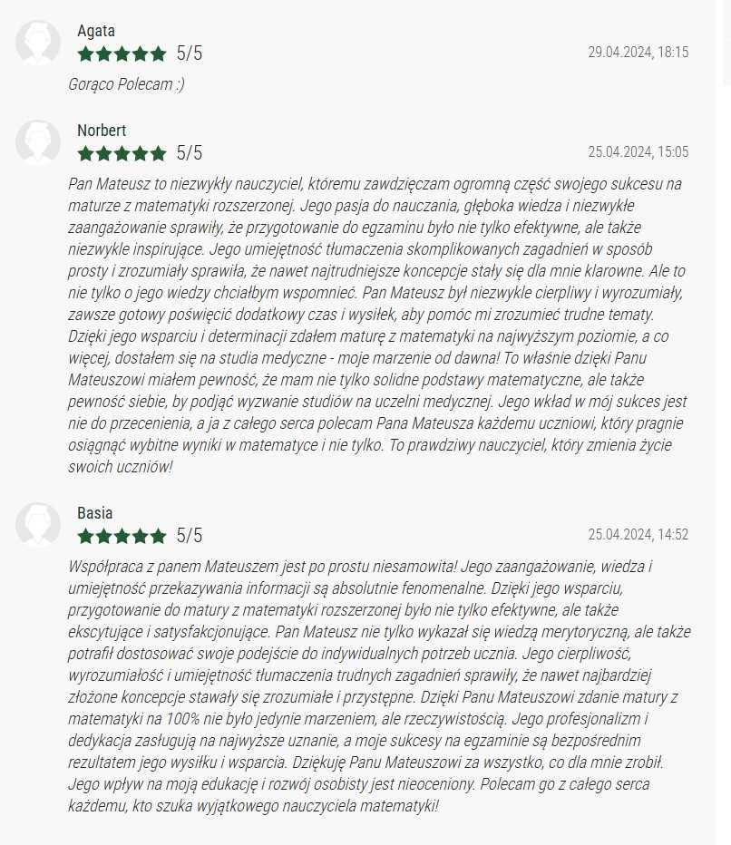 Korepetycje z Matematyki , gzaminator , Kursy , Certyfikaty
