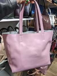 Вмістка рожева сумка-шоппер, для документів із натуральної шкіри